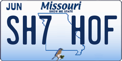 MO license plate SH7H0F