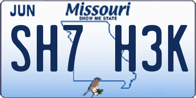MO license plate SH7H3K