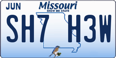 MO license plate SH7H3W