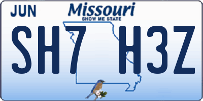 MO license plate SH7H3Z