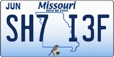 MO license plate SH7I3F