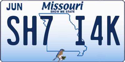MO license plate SH7I4K
