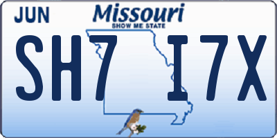 MO license plate SH7I7X