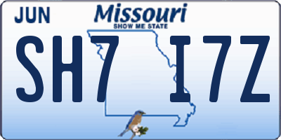 MO license plate SH7I7Z