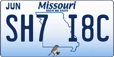 MO license plate SH7I8C