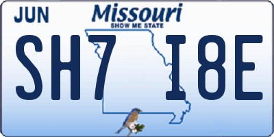 MO license plate SH7I8E