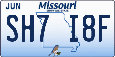 MO license plate SH7I8F