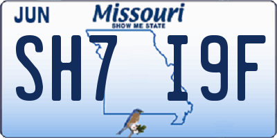 MO license plate SH7I9F
