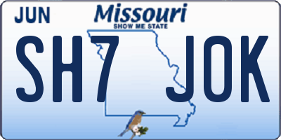 MO license plate SH7J0K