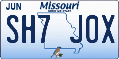 MO license plate SH7J0X