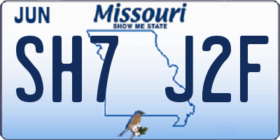 MO license plate SH7J2F