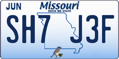 MO license plate SH7J3F