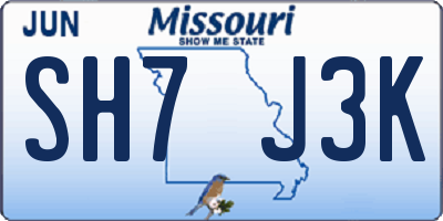 MO license plate SH7J3K