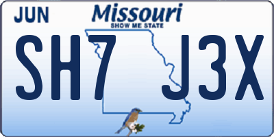 MO license plate SH7J3X