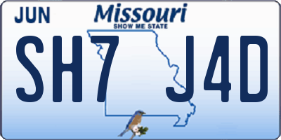 MO license plate SH7J4D