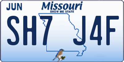 MO license plate SH7J4F