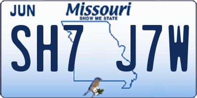 MO license plate SH7J7W