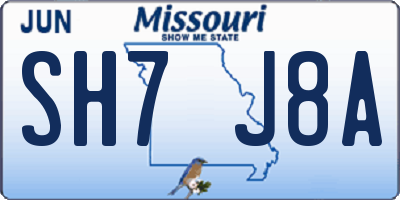 MO license plate SH7J8A