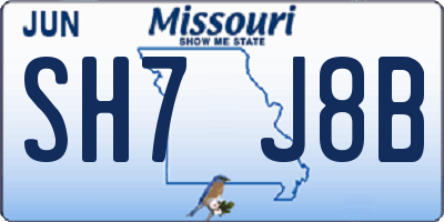 MO license plate SH7J8B