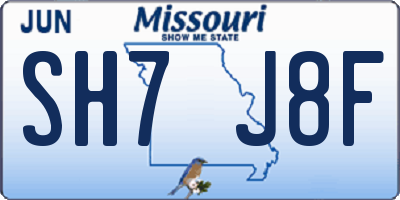 MO license plate SH7J8F