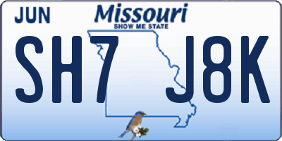 MO license plate SH7J8K