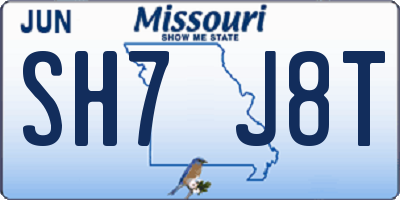 MO license plate SH7J8T