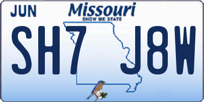 MO license plate SH7J8W