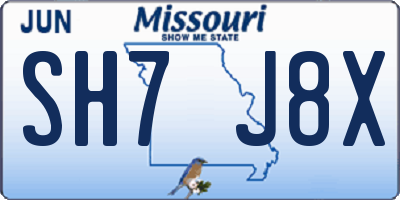 MO license plate SH7J8X