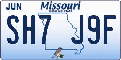 MO license plate SH7J9F