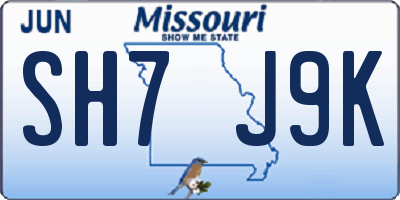 MO license plate SH7J9K