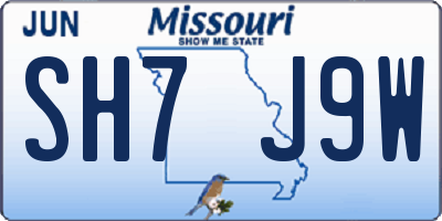 MO license plate SH7J9W