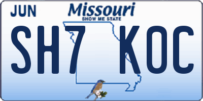 MO license plate SH7K0C