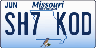 MO license plate SH7K0D