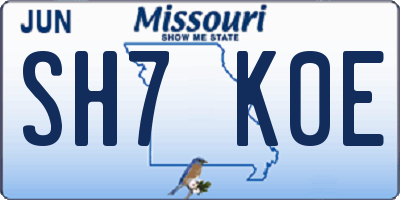 MO license plate SH7K0E
