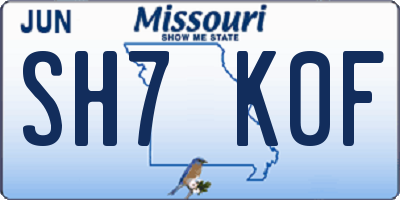 MO license plate SH7K0F