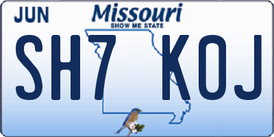 MO license plate SH7K0J