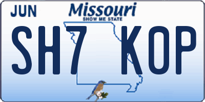 MO license plate SH7K0P