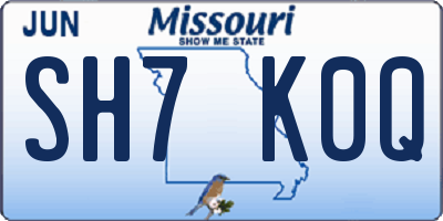 MO license plate SH7K0Q