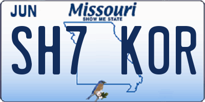 MO license plate SH7K0R