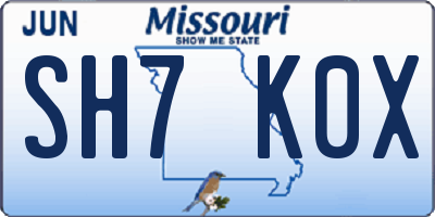 MO license plate SH7K0X