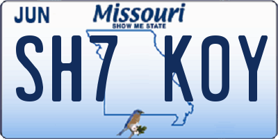 MO license plate SH7K0Y