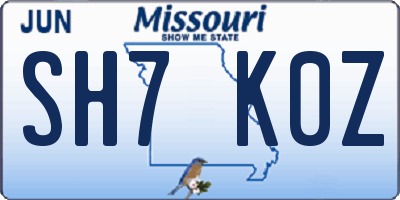 MO license plate SH7K0Z