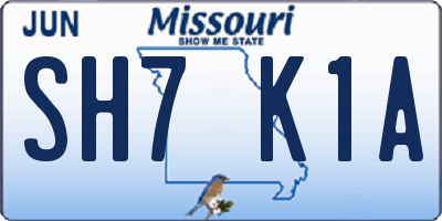 MO license plate SH7K1A