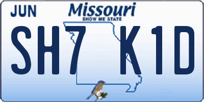 MO license plate SH7K1D