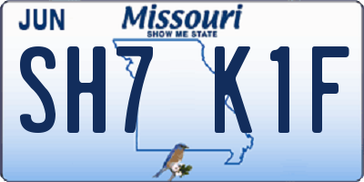 MO license plate SH7K1F