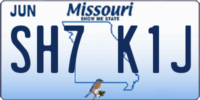 MO license plate SH7K1J