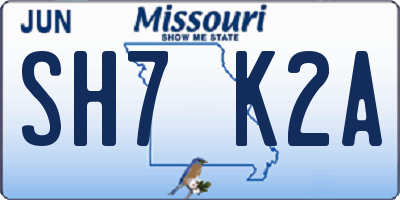 MO license plate SH7K2A
