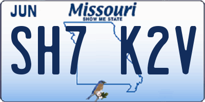 MO license plate SH7K2V