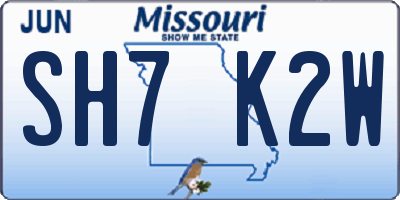 MO license plate SH7K2W