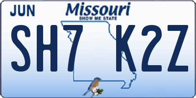 MO license plate SH7K2Z